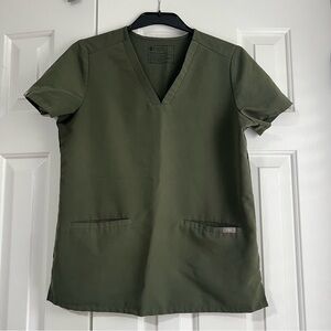 Figs Olive Hunter Green Scrub Top Short Sleeve Blouse Technical Collection Small